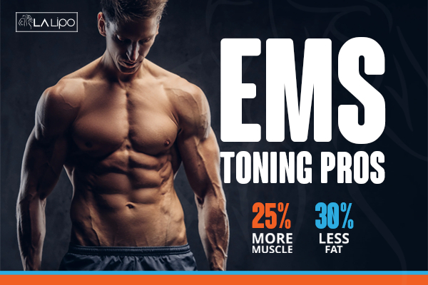 Graphic of man with toned body showing the benefits of LA-EMS Body Sculpting Pinner treatment