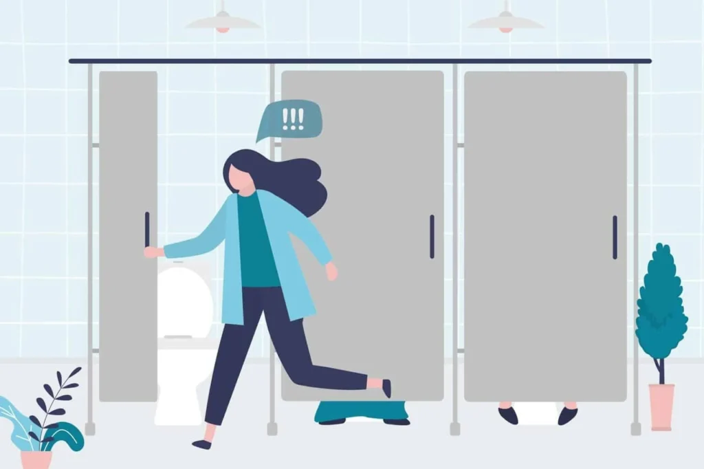 graphic of Urine incontinence Pinner woman running to the toilet.